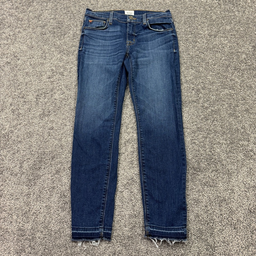 Hudson Jeans Womens 27 Blue Cropped Fray Stretch Preppy City Casual Logo Pockets - Picture 1 of 9